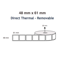 Colour Direct Thermal Labels 48mm x 61mm x 76mm (6 x Rolls Of 370) Removable