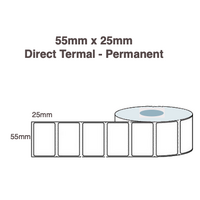 Direct Thermal Labels 55mm x 25mm x 25mm Core (6 Rolls of 2,000) 