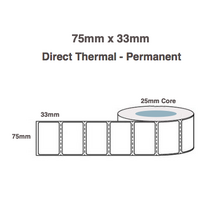 70mm X 25mm X 25mm Core Direct Thermal Labels (4 Rolls Of 2,500) Removable Perforated LAB7025TWR25P