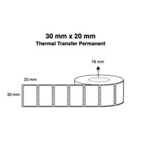 30mm x 20mm x 76mm Thermal Transfer Permanent Perforated (6 Rolls of 3,500)