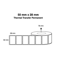 50mm x 28mm Thermal Transfer Permanent Label - 4850 per roll - 76mm core