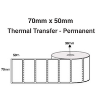 70mm x 50mm x 25mm Thermal Transfer Labels Gloss Paper (10 Rolls of 1,000) Permanent