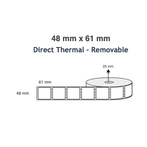 Colour Direct Thermal Labels 48mm x 61mm x 76mm (6 x Rolls Of 370) Removable