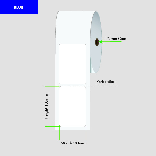 Shipping Labels - Direct Thermal Label Roll 100mm x 150mm Blue, Perforated, 25mm Core LA100150TP1AC25MMPG