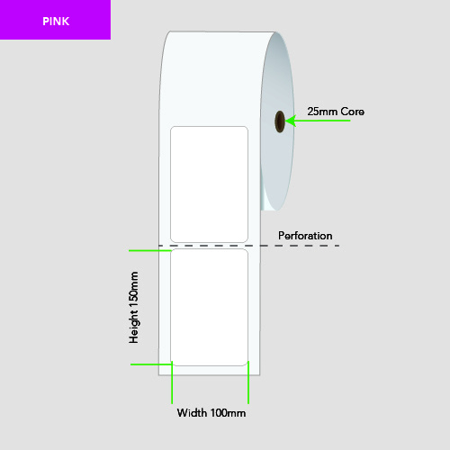 Shipping Labels - Direct Thermal Label Roll 100mm x 150mm PINK, Perforated, 25mm core LA100150TP1AC25MMPPI