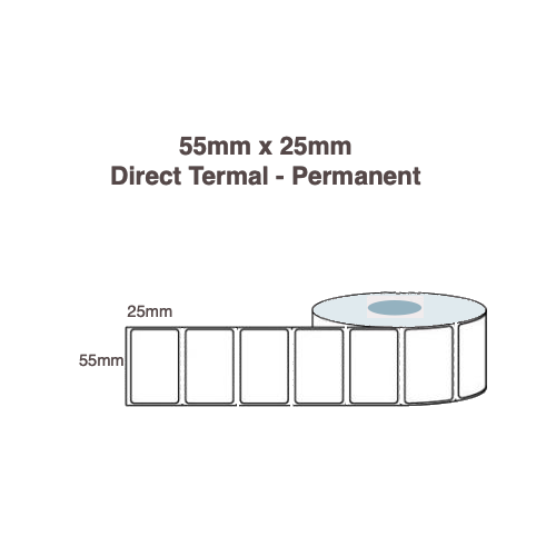 Direct Thermal Labels 55mm x 25mm x 25mm Core (6 Rolls of 2,000) 