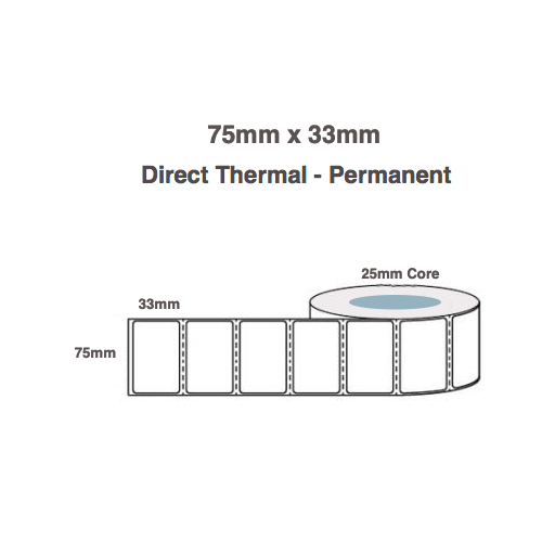 70mm X 25mm X 25mm Core Direct Thermal Labels (4 Rolls Of 2,500) Removable Perforated LAB7025TWR25P