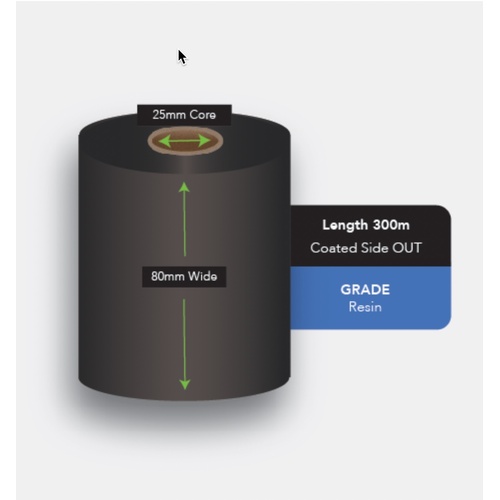 2 x Black Full Resin Ribbon 80mm x 300 meter - 1 inch core