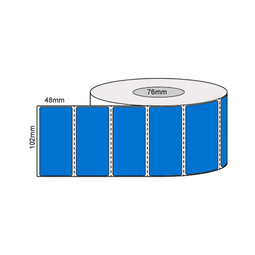 102mm x 48mm Blue Thermal Transfer Labels Perforated 2,000 Labels Per Roll 76mm Core