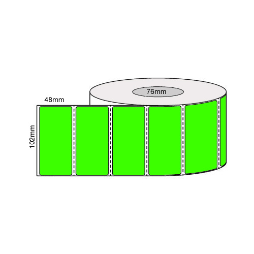 102mm x 48mm Green Thermal Transfer Labels Perforated 2,000 Labels Per Roll 76mm Core