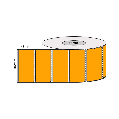 102mm x 48mm Orange Thermal Transfer Labels Perforated 2,000 Labels Per Roll 76mm Core