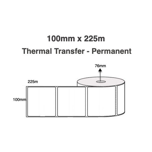 100mm x 225mm x 76mm Thermal Transfer Labels Permanent Perforated (10 Rolls of 220 )