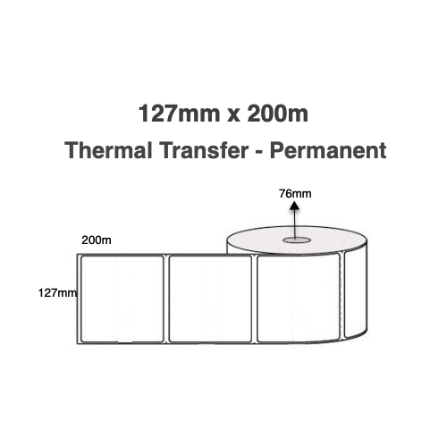 127mm x 200mm x 76mm Core Thermal Transfer Labels Permanent (4 Rolls of 750)