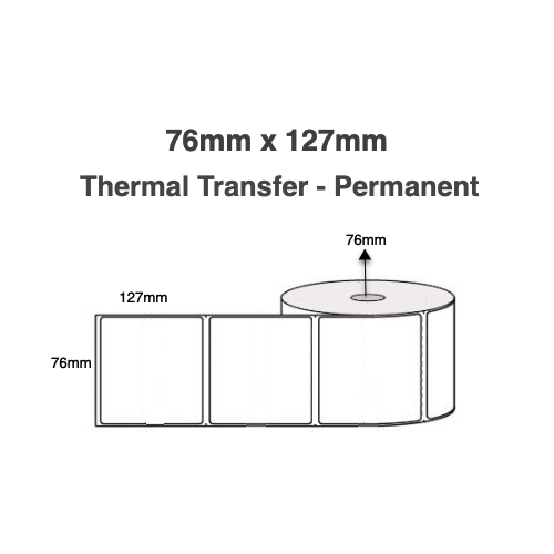 76mm x 127mm Thermal Transfer Labels 1,000 Labels Per Roll 76mm Core